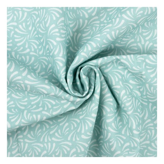 Mint Folk Swirl Cotton Fabric by the Metre image number 1