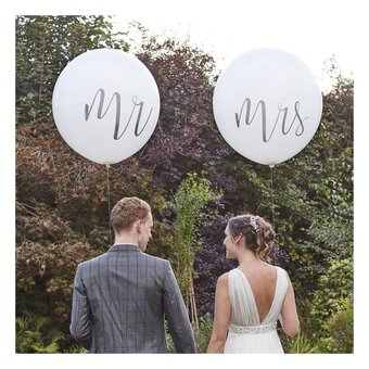 Extra Large Ginger Ray White Mr and Mrs Balloons 2 Pack image number 2