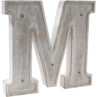 White Washed Wooden LED Letter M 21cm image number 3