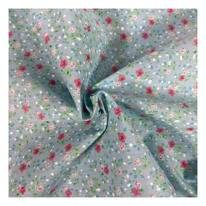 Pink and Blue Floral Polycotton Fabric by the Metre | Hobbycraft