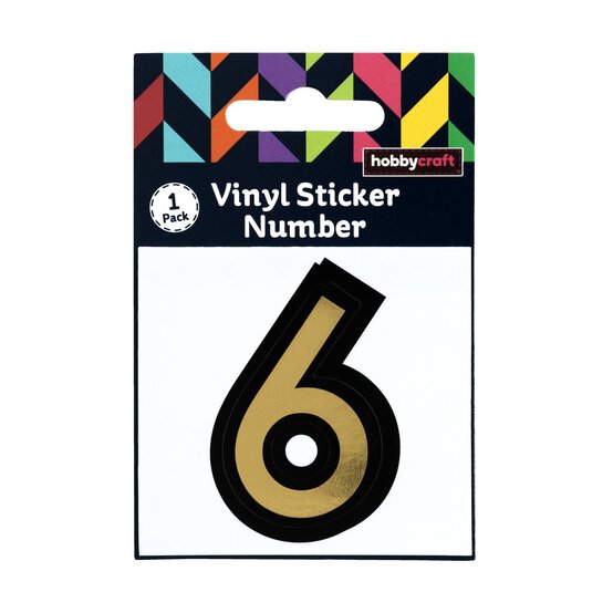 Black and Gold Vinyl Number 6 Sticker 5cm image number 5