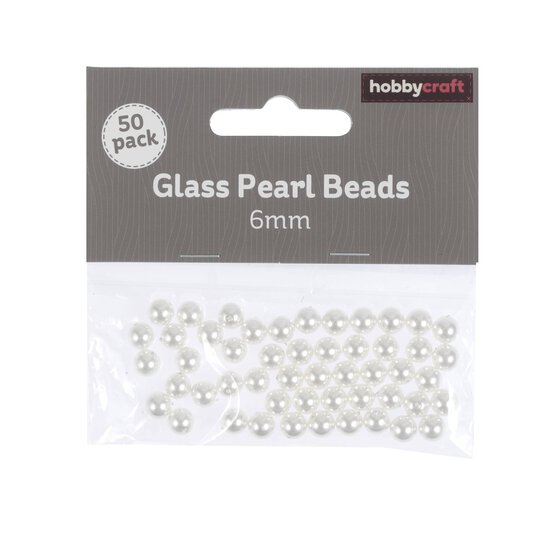 White Glass Pearl Beads 6mm 50 Pack  image number 2