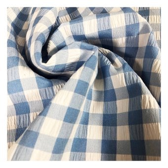 Blue Large Crinkle Gingham Fabric by the Metre