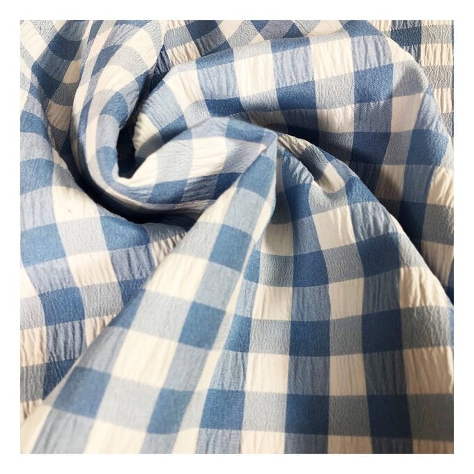 Blue Large Crinkle Gingham Fabric by the Metre image number 1
