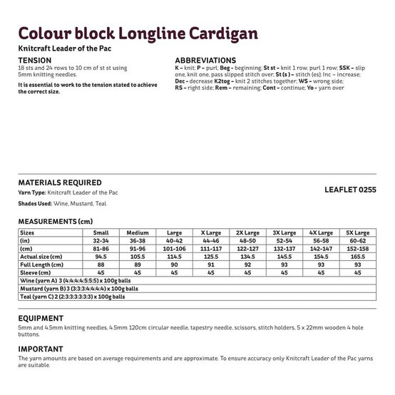 Knitcraft Colour Block Longline Cardigan Digital Pattern 0255 image number 5