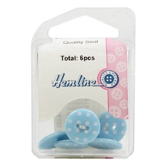 Hemline Sky Blue Novelty Spotty Button 6 Pack