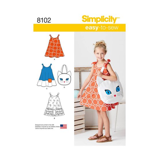 Simplicity Girls' Dress and Tote Sewing Pattern 8102 (A 3-8) image number 1