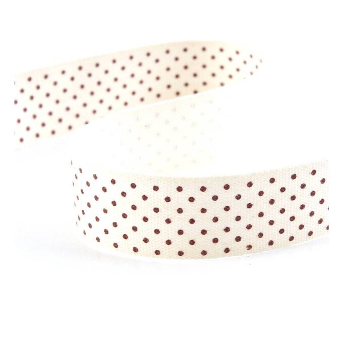 White with Red Dots Cotton Ribbon 16mm x 3m image number 1