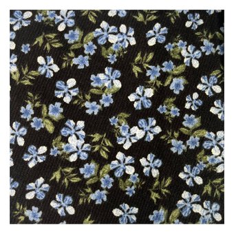 Black and Blue Ditsy Floral Brushed Print Fabric by the Metre