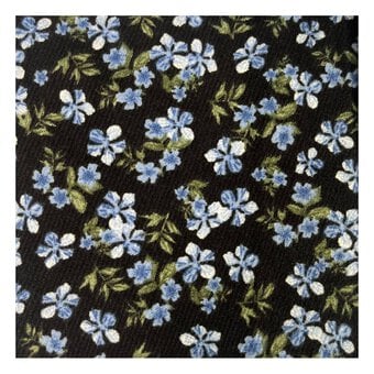 Black and Blue Ditsy Floral Brushed Print Fabric by the Metre
