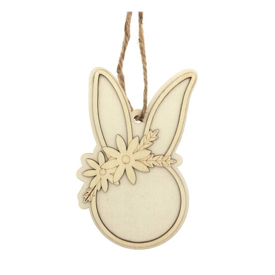 Hanging Wooden Bunny with Flowers Decoration 13cm image number 4
