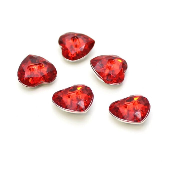 Hemline Red Crystal Heart Shaped Buttons 5 Pack image number 1