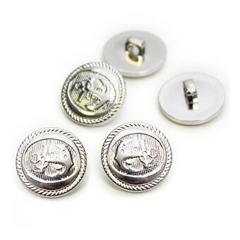 Hemline Silver Metal Military Anchors Button 5 Pack