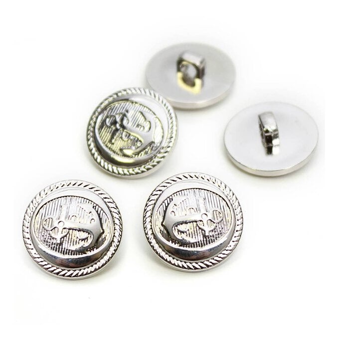Hemline Silver Metal Military Anchors Button 5 Pack image number 1
