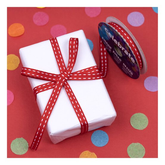 Red Grosgrain Running Stitch Ribbon 6mm x 5m image number 5