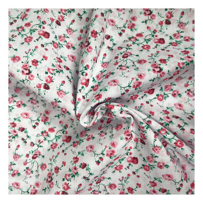 Pink and White Floral Polycotton Fabric by the Metre | Hobbycraft