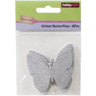 Silver Glitter Butterfly Toppers 6 Pack image number 3