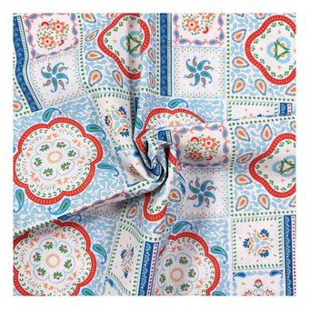 Island Haven Blue Mosaic Scarf Cotton Fabric by the Metre