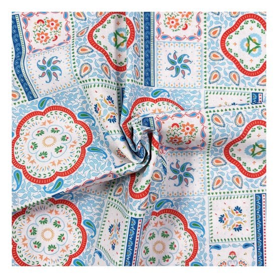 Island Haven Blue Mosaic Scarf Cotton Fabric by the Metre image number 1