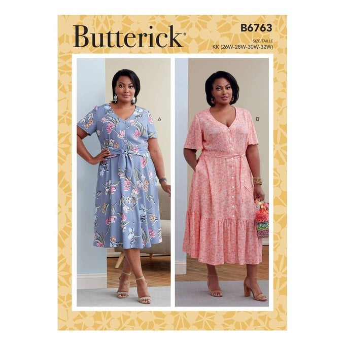 Butterick Women’s Dress Sewing Pattern B6763 (26W-32W) image number 1