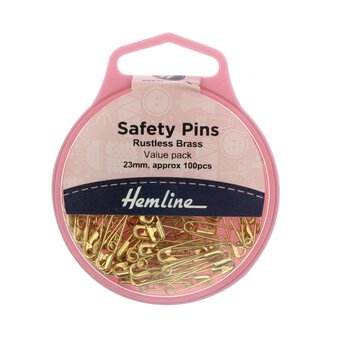 Hemline Brass Safety Pins 100 Pack