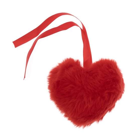 Red Faux Fur Heart Pom 9cm  image number 1