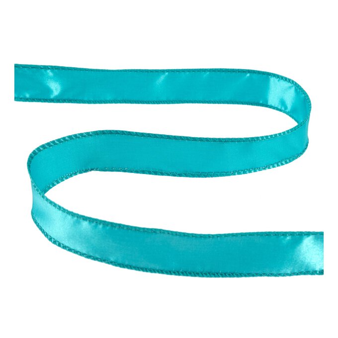 Teal Wire Edge Satin Ribbon 25mm x 3m image number 1