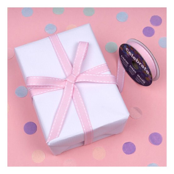 Baby Pink Grosgrain Running Stitch Ribbon 9mm x 5m image number 5