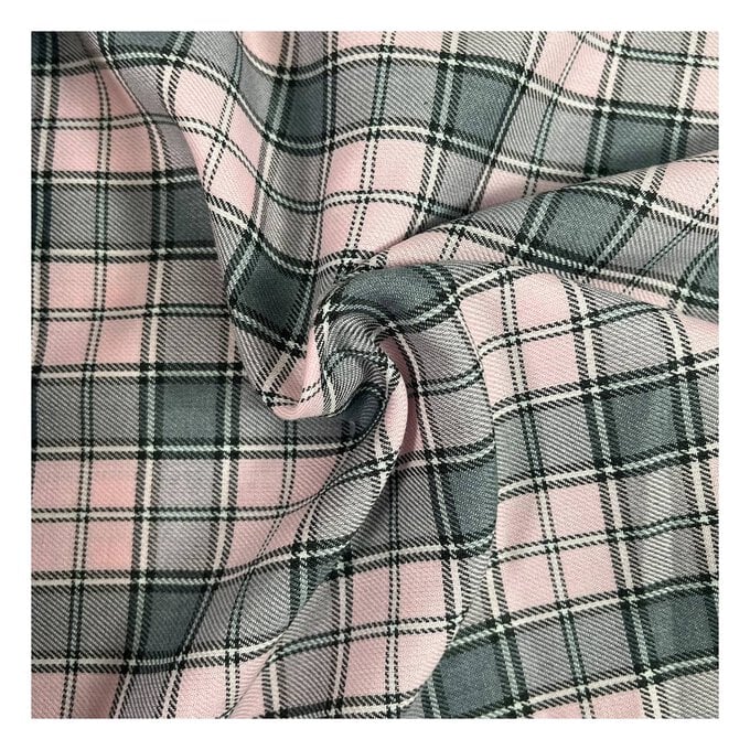 Pink and Grey Poly Viscose Tartan Fabric by the Metre image number 1