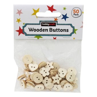 Assorted Natural Wooden Buttons 50 Pack image number 2