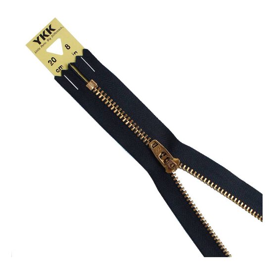YKK Navy Blue Brass Jeans Zip 20cm image number 1