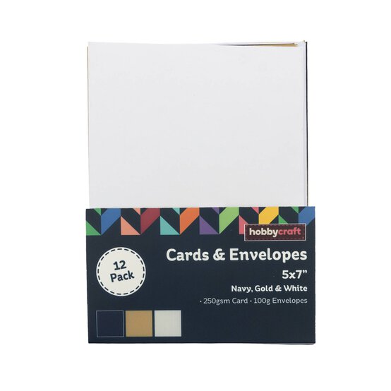 Navy, Gold and White Cards and Envelopes 5 x 7 Inches 12 Pack  image number 3