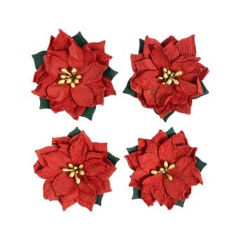 Red Poinsettia Embellishments 4 Pack