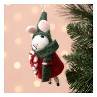 Hanging Felted Candy Cane Mouse Decoration 12cm