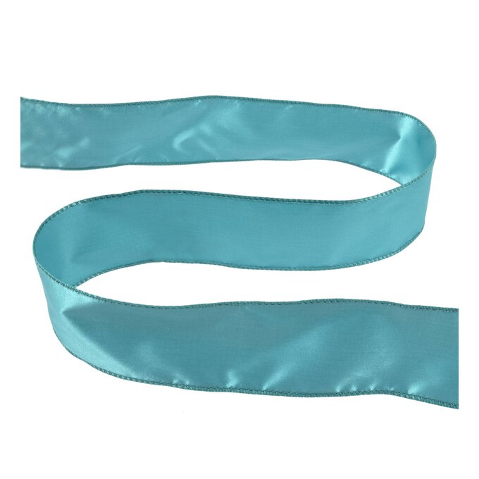 Teal Wire Edge Satin Ribbon 63mm x 3m image number 1