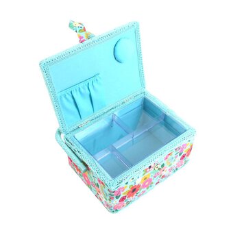 Teal Floral Garden Embroidered Sewing Box