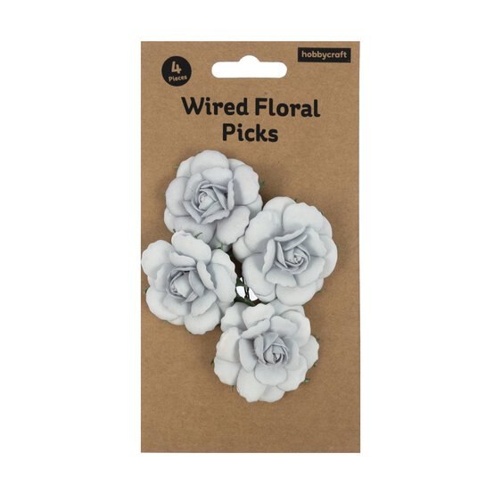 Silver Clara Flower Wired Floral Picks 4 Pieces  image number 5