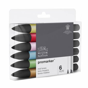 Winsor & Newton Mid Tone Promarkers 6 Pack image number 4