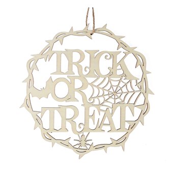 Hanging Wooden Trick or Treat Decoration 22cm