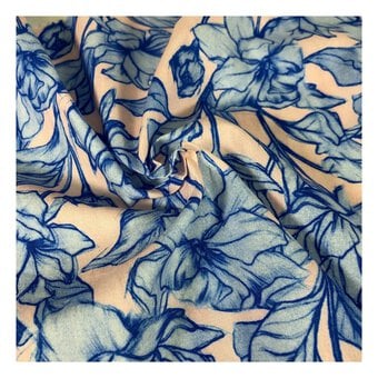 Blue Shadow Flowers Cotton Poplin Fabric by the Metre