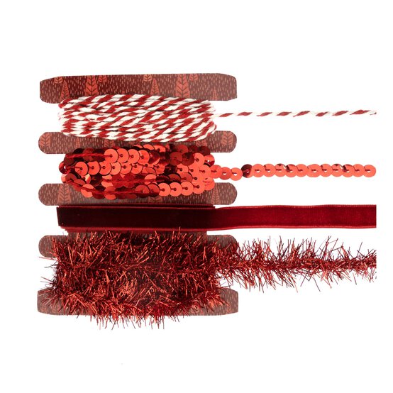 Assorted Red Ribbons 1m 4 Pack image number 1