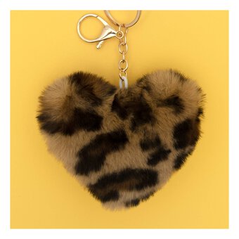 Leopard Pom Pom Heart Keyring