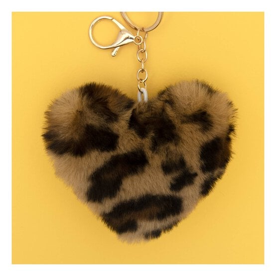 Leopard Pom Pom Heart Keyring image number 2