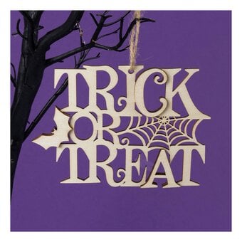 Hanging Trick or Treat Wooden Decoration 14cm