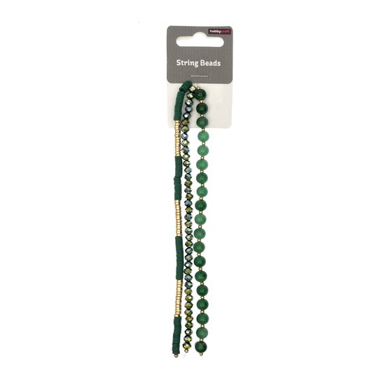 Green and Gold String Beads 18cm 3 Pack image number 1