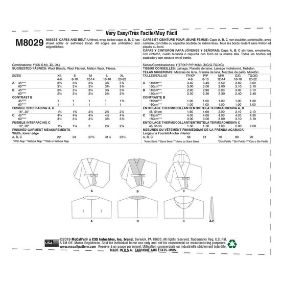 McCall&rsquo;s Women&rsquo;s Capes and Belt Sewing Pattern M8029 (XS-M) image number 2