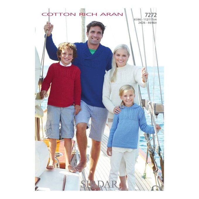 Sirdar Cotton Rich Aran Family Sweaters Digital Pattern 7272 image number 1