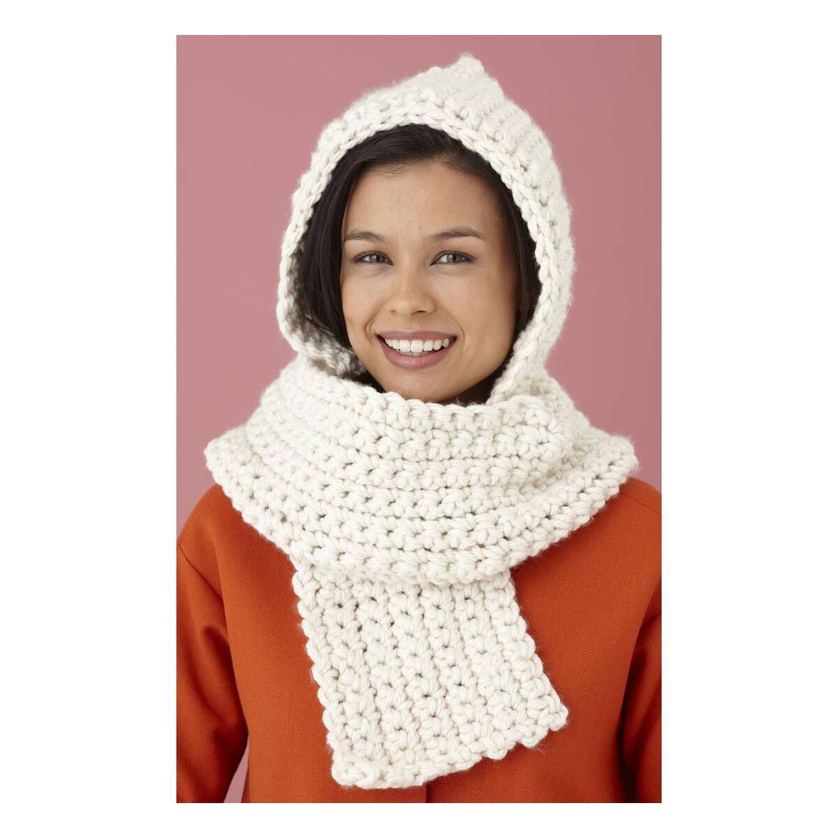 FREE PATTERN Lion Brand Hometown USA Cosy Crochet Hooded Scarf L10722
