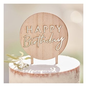 Ginger Ray Wooden Happy Birthday Cake Topper image number 3