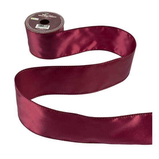 Burgundy Wire Edge Satin Ribbon 63mm x 3m image number 2